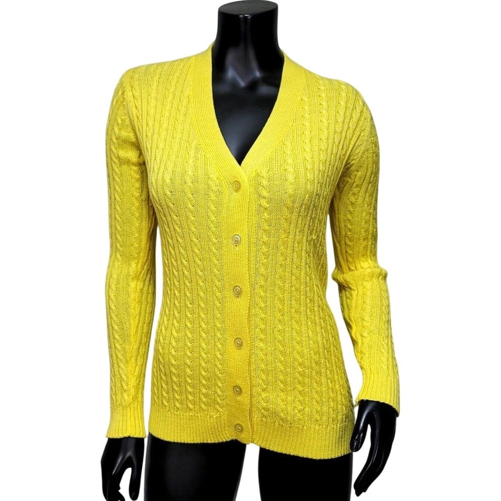 Vintage‎ Emporium Yellow Cable Knit VNeck Button Front Cardigan Sweater Womens S